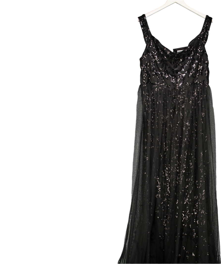 faeriesty Black Sweatheart Neck Sequin Dress With Mesh Drape Overlay From Waistband UK 5XL