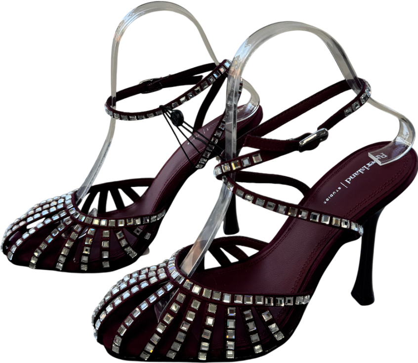 River Island Burgundy Red Caged Embellished Court Heels UK 4 EU 37 👠