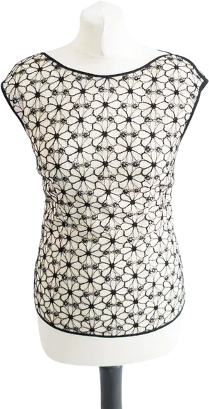 REISS Ivory / Black Embroidered Floral Sleeveless Top UK 8
