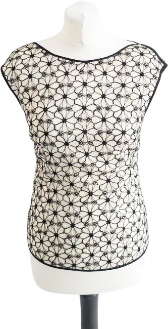 REISS Ivory / Black Embroidered Floral Sleeveless Top UK 8