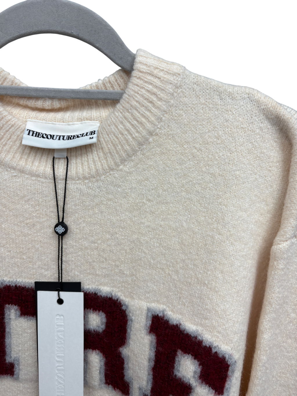 The Couture Club Cream CTRE Logo Knitted Sweatshirt UK M