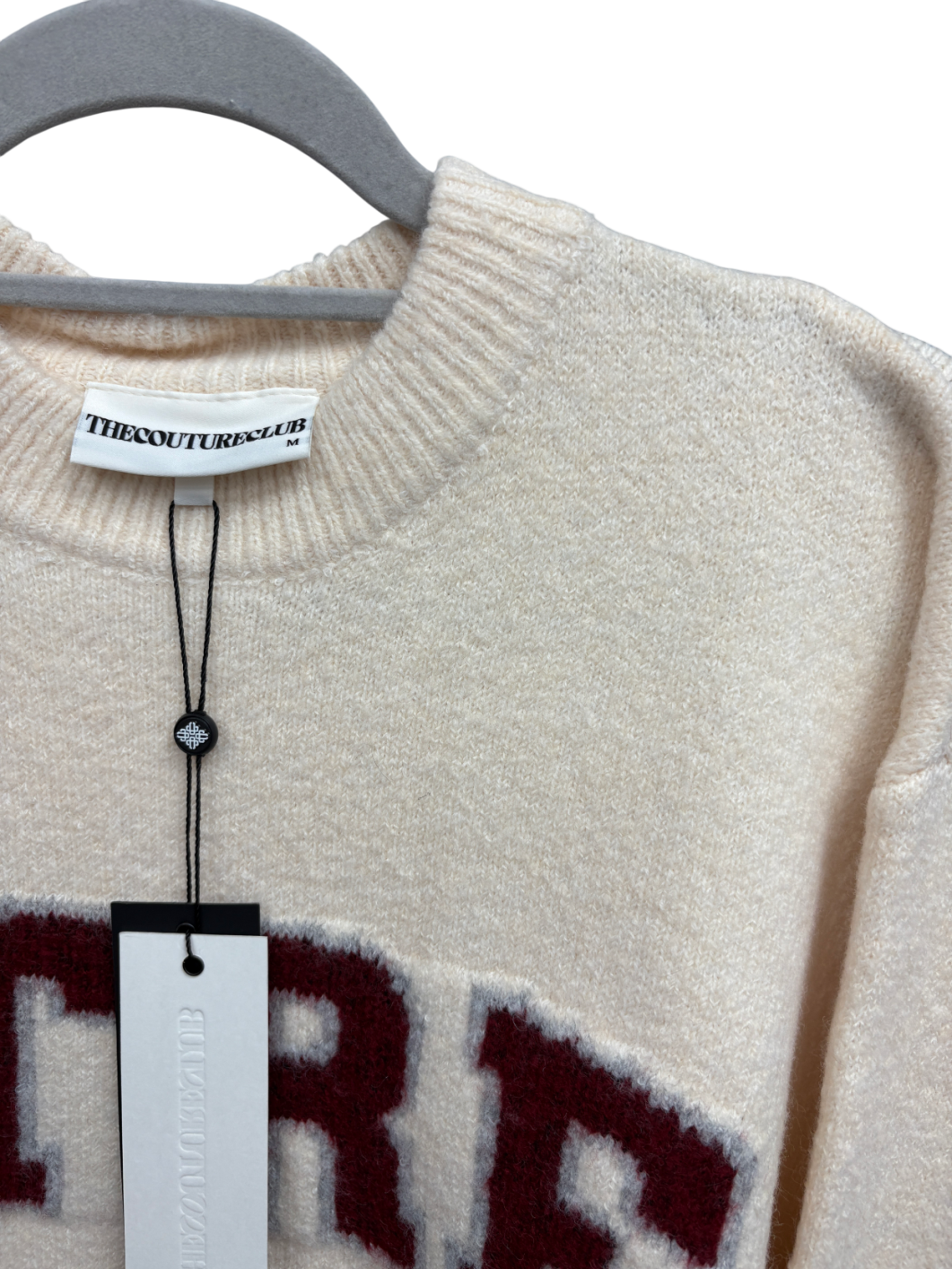 The Couture Club Cream CTRE Logo Knitted Sweatshirt UK M