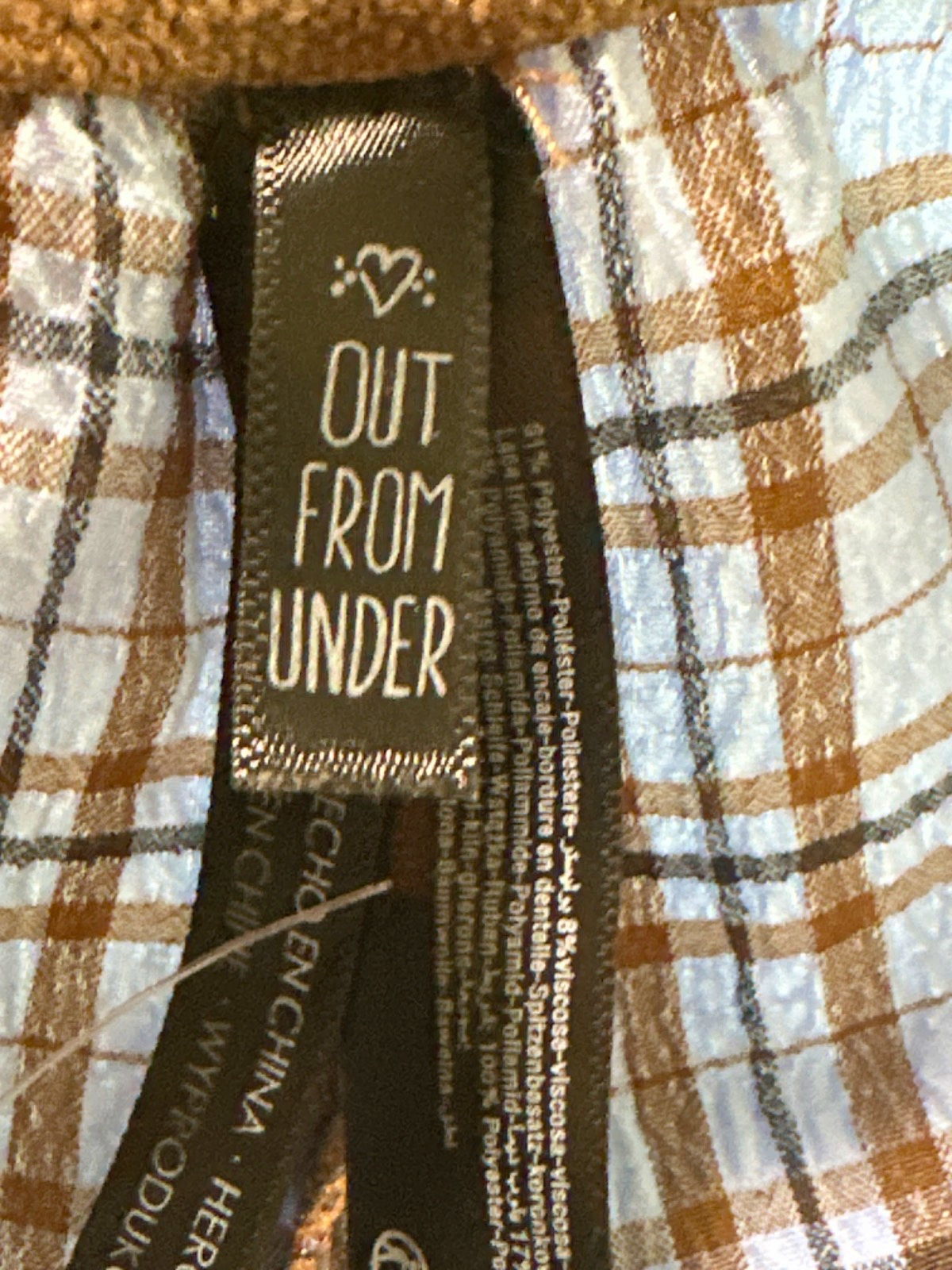 Out From Under Brown Plaid Lace Trim Shorts UK XS