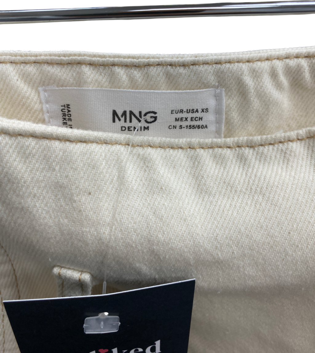 MANGO Cream Denim Belted Midi Skirt UK XS