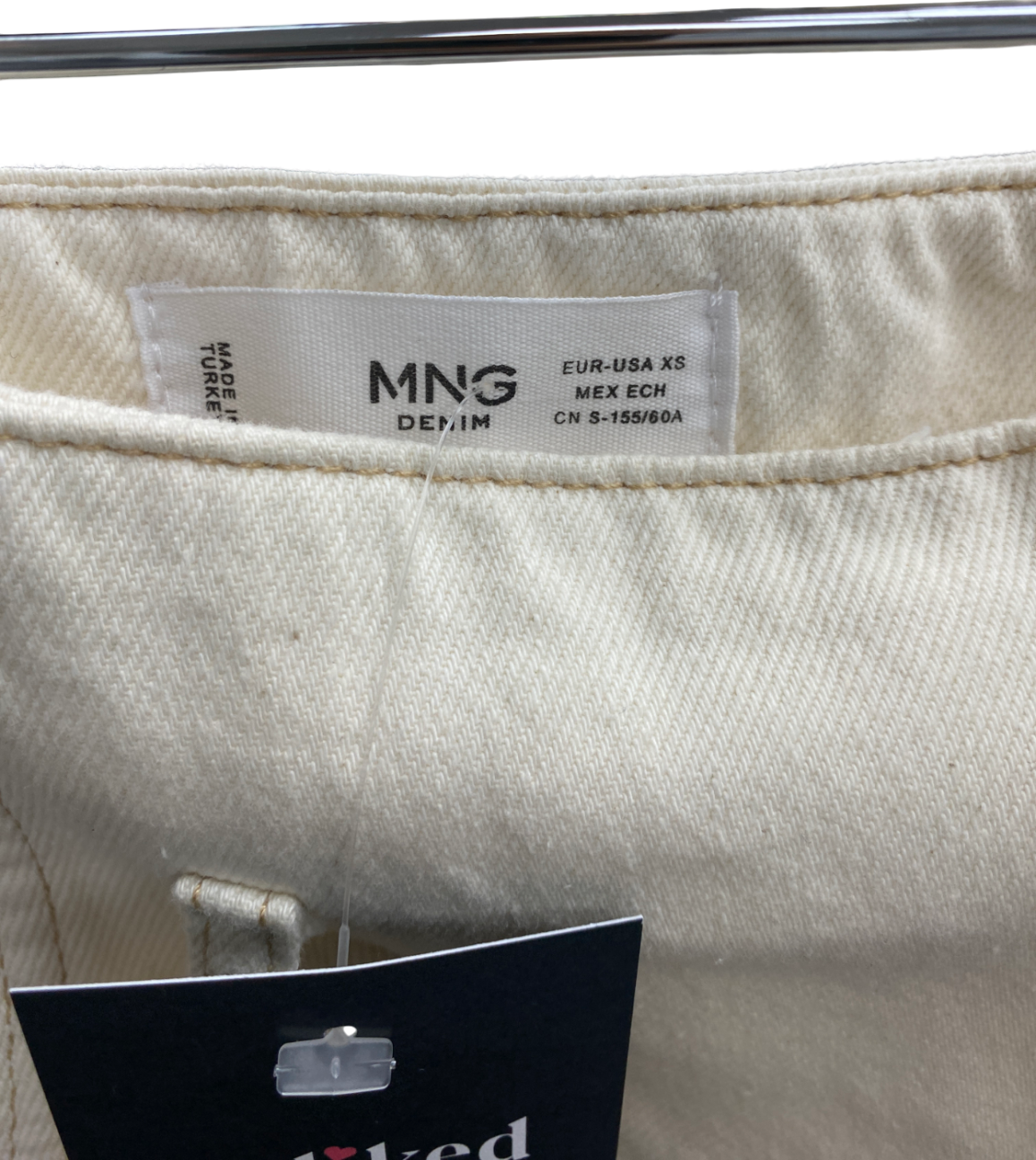 MANGO Cream Denim Belted Midi Skirt UK XS