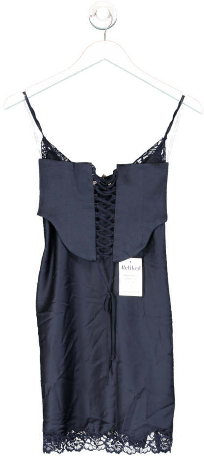 House of CB Blue Soraya Navy Satin Slip Dress With Detachable Corset UK S