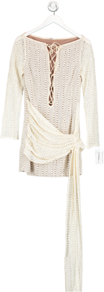 House of CB Beige Carmelita - Natural Knit Lace Up Dress UK M