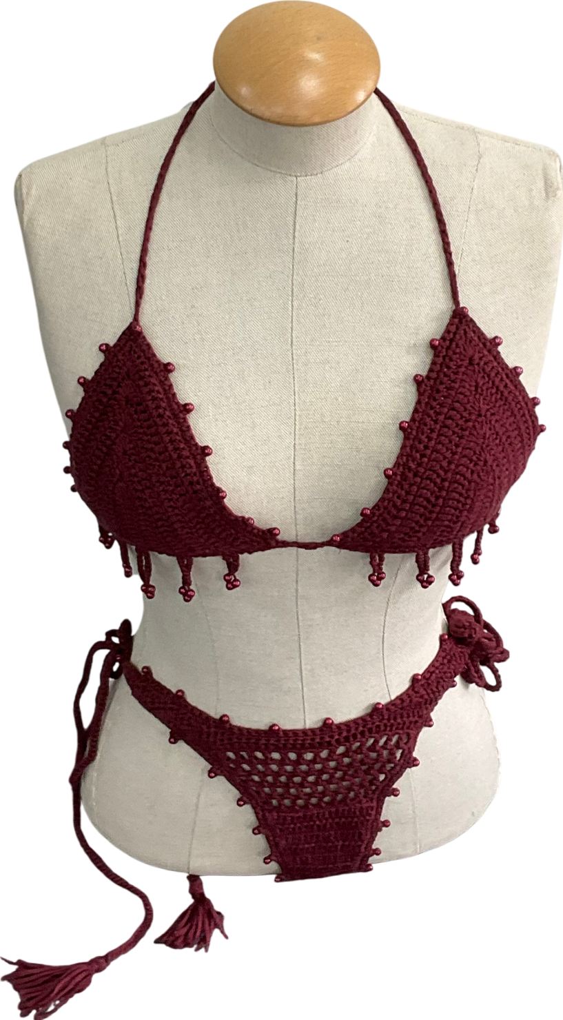 Mars the Label Red The Crochet Bikini In Burgundy Top UK L / Bottoms UK S