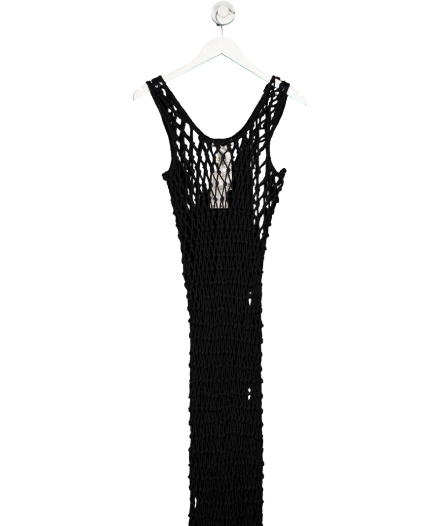 MANGO Black Mesh Dress With Fringe Detail UK 8