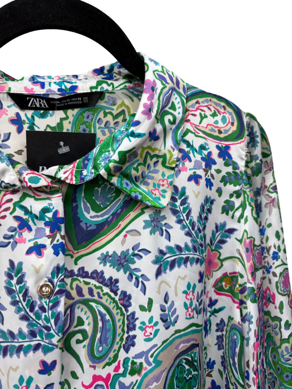 ZARA Green Paisley Satin Blouse UK XL
