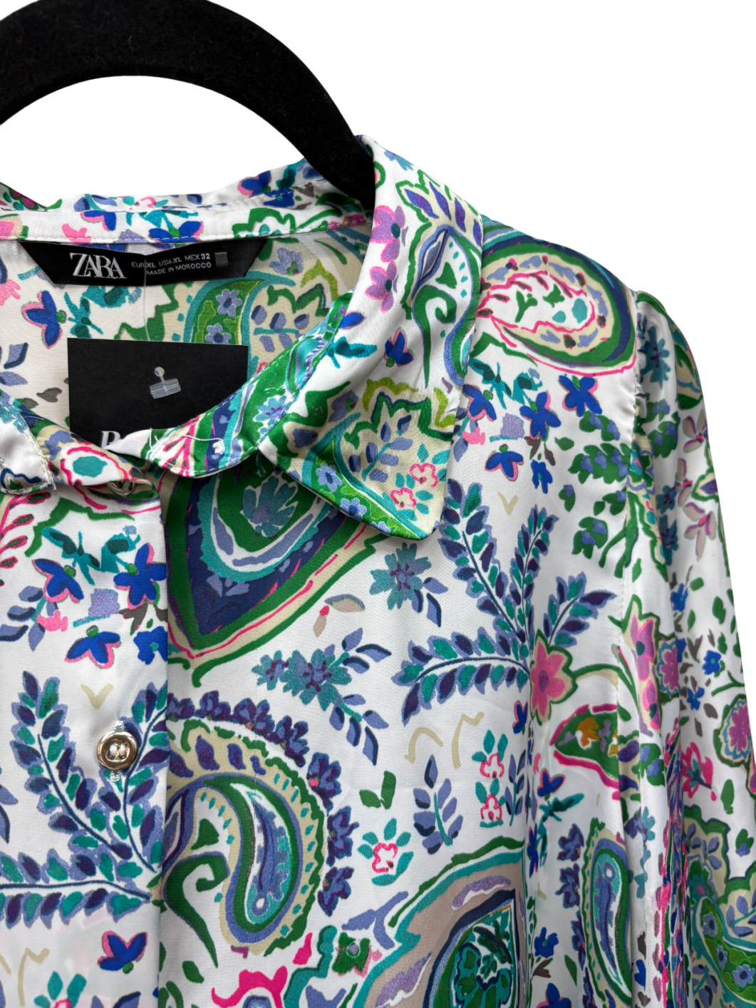 ZARA Green Paisley Satin Blouse UK XL