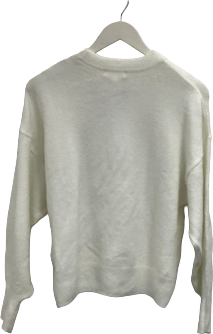 H&M White Embellished Jumper UK XS
