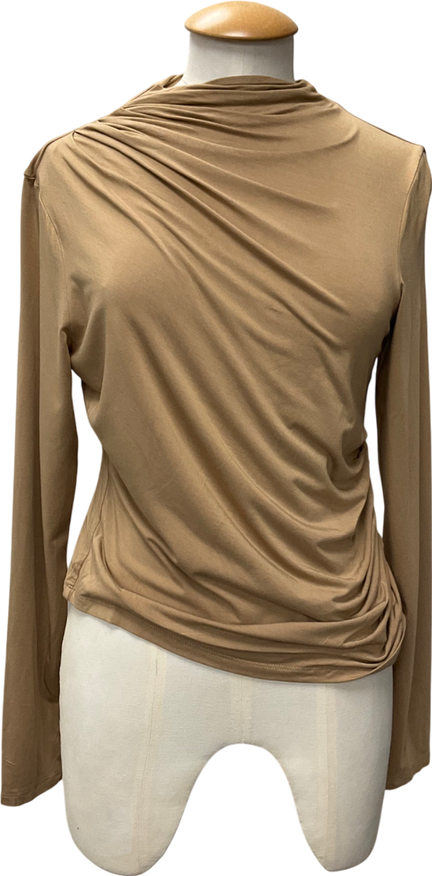 Superdry Beige Long Sleeve Ruched Mock Neck Top UK 14