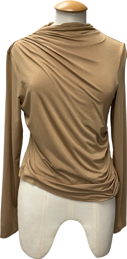 Superdry Beige Long Sleeve Ruched Mock Neck Top UK 14