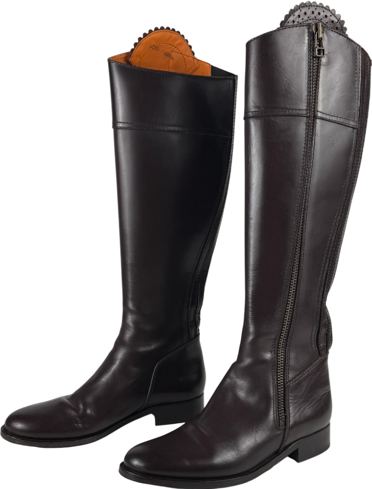 Fairfax & Favor Regina Mahogany Brown Leather Flat Knee-high Boots UK 6 EU 39 👠