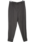 SOLOTRE Grey Wool Blend Tapered Trousers With Turn-ups UK S