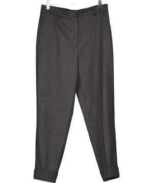 SOLOTRE Grey Wool Blend Tapered Trousers With Turn-ups UK S