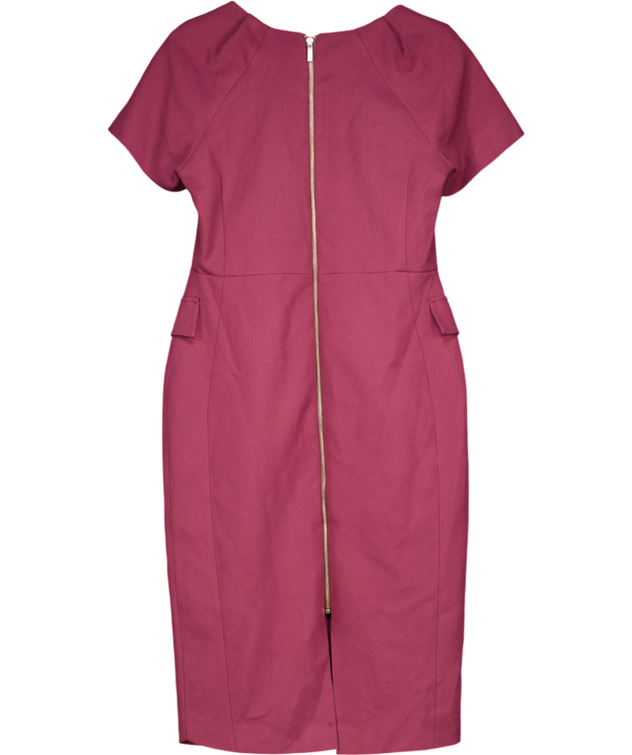 Karen Millen Burgundy Red Structured Crepe Square Neck Midi Dress UK 12