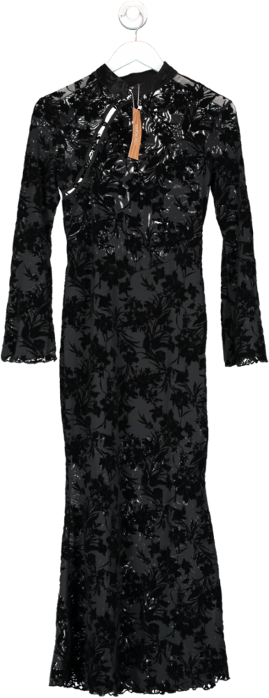SHEIN Black Mesh And Velvet Flower Print Midi Dress UK XS