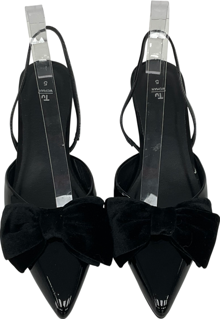 TU Black Patent Bow Slingback Kitten Heels UK 5 EU 38 👠