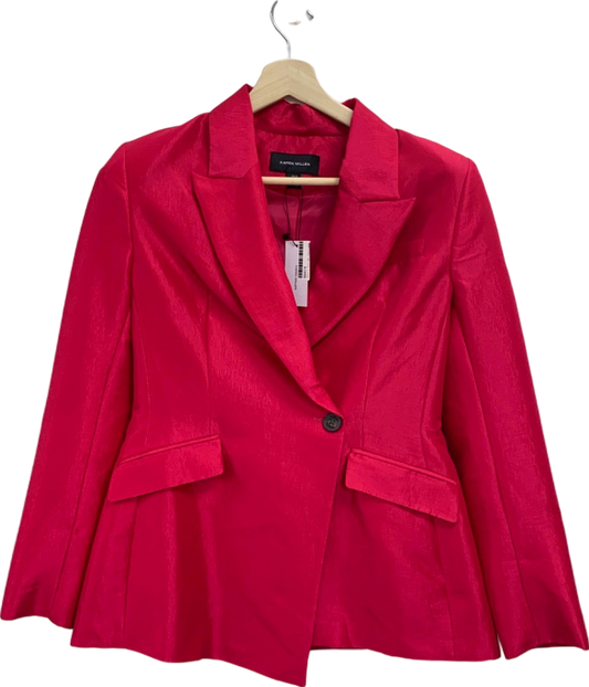 Karen Millen Bright Pink Fluid Tailored Metallic Asymmetric Wrap Blazer UK 10