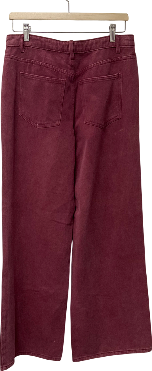 PrettyLittleThing Red Oxblood Washed Wide Leg Jeans UK 10