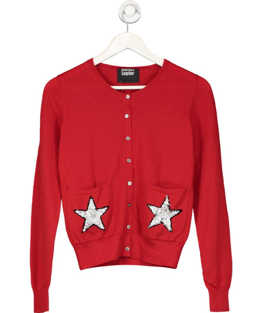 Markus Lupfter Red Wool Sequin Stars Cardigan UK XS