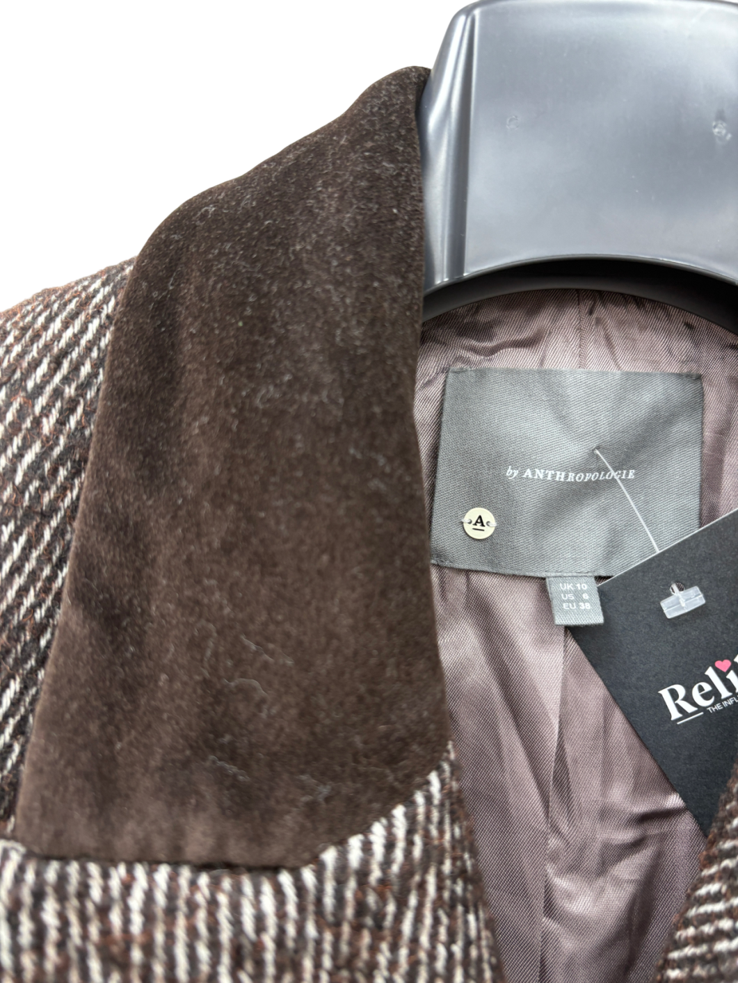 Anthropologie Brown Double Breasted Wool Blend Coat UK 10