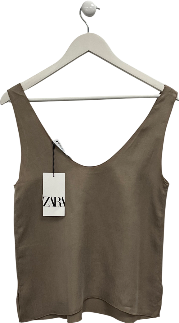 ZARA Beige Slub Tank Top UK XS