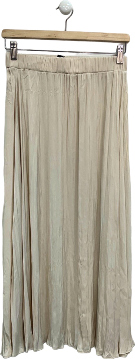 New Look Beige Satin Crinkle Pleated Skirt UK 8