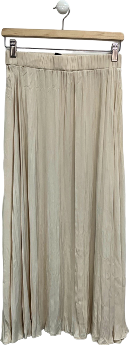 New Look Beige Satin Crinkle Pleated Skirt UK 8