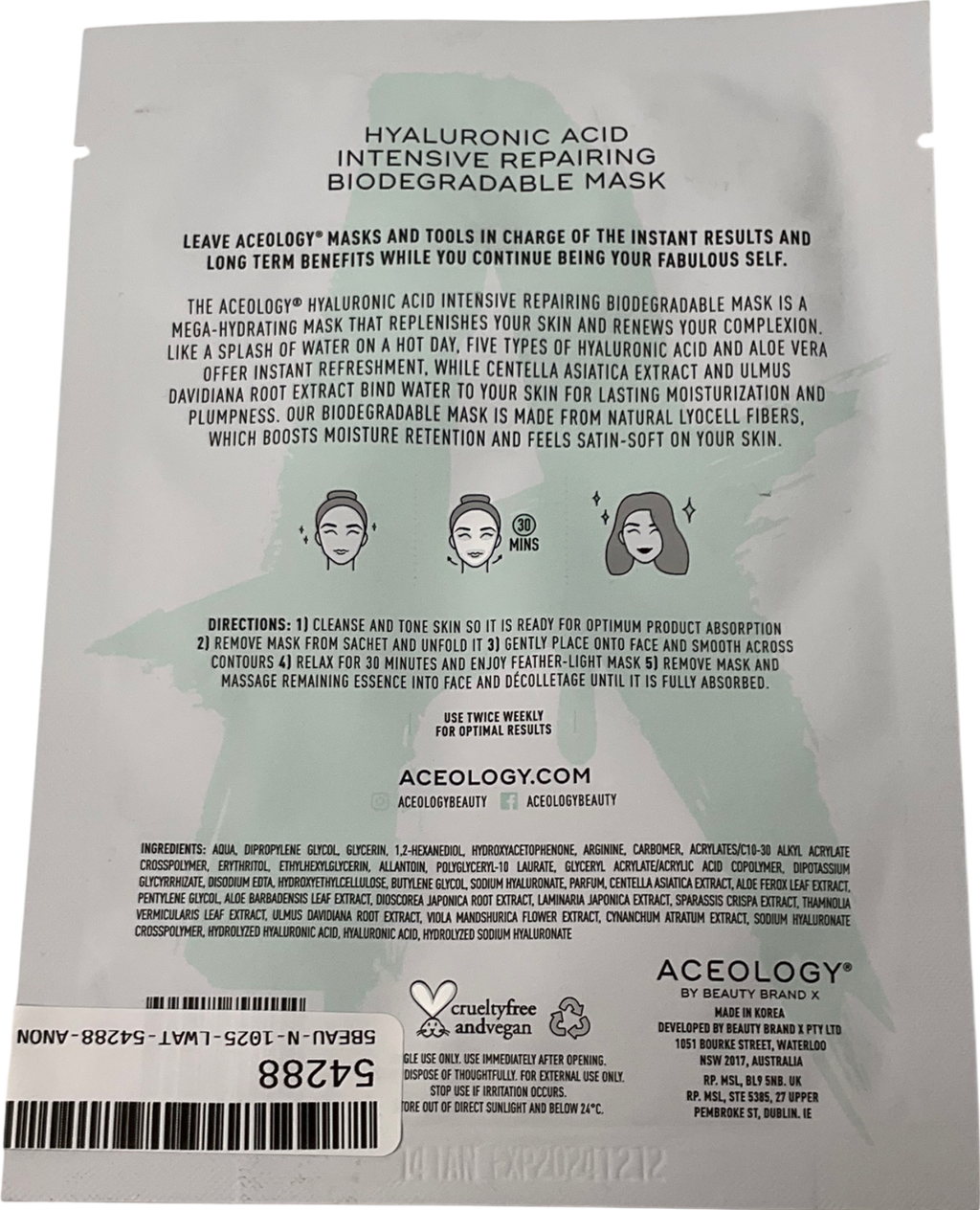 aceology Hyaluronic Acid Mask 1mask