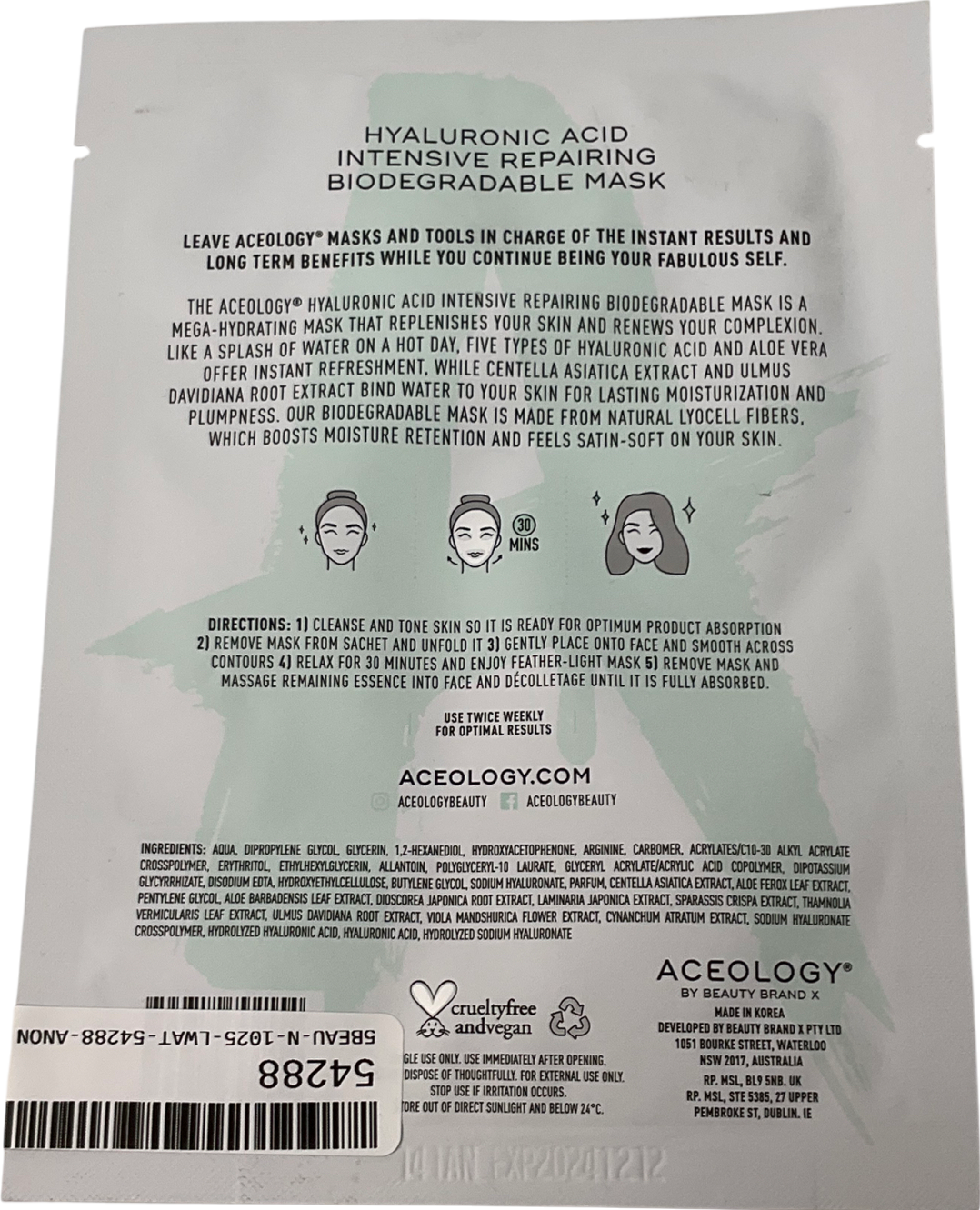 aceology Hyaluronic Acid Mask 1mask