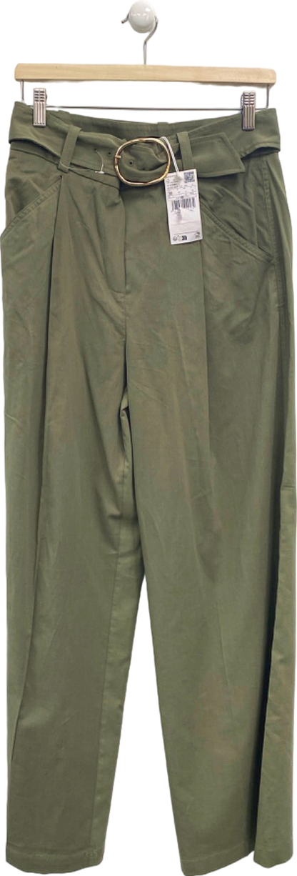 Mango Khaki Belted High-Waisted Trousers EU 38