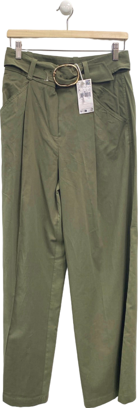 Mango Khaki Belted High-Waisted Trousers EU 38