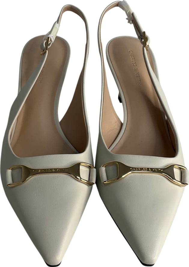 Charles & Keith Cream Leslie Metallic-accent Slingback Pumps UK 6 EU 39 👠