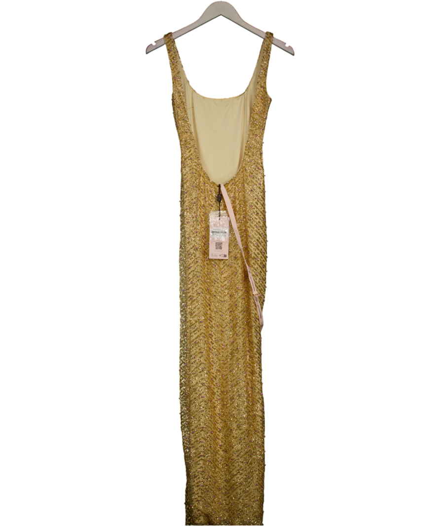 Oh Polly Metallic Yarina Embellished Scoop-neck Maxi Dress In Gold UK 6