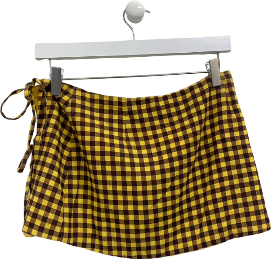 Tiger Mist Yellow Checkered Mini Skirt UK XS