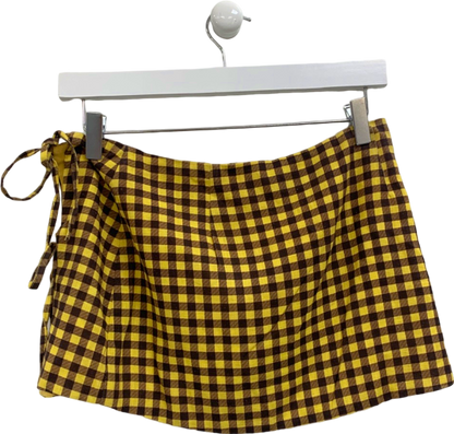 Tiger Mist Yellow Checkered Mini Skirt UK XS