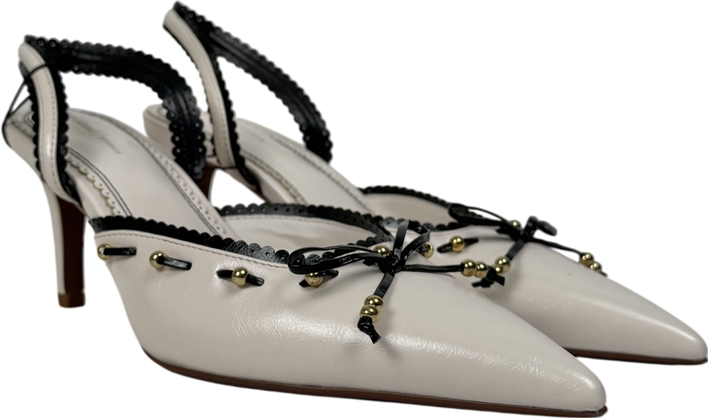 River Island White Piped Bow Sling Back Court Heels UK 6 EU 39 👠