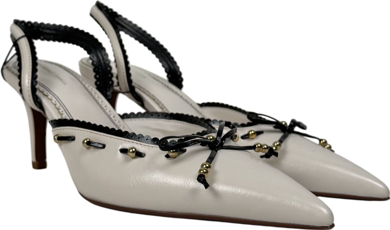 River Island White Piped Bow Sling Back Court Heels UK 6 EU 39 👠