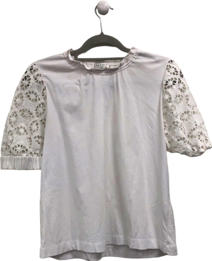 Sandro White Lace Sleeve Top S