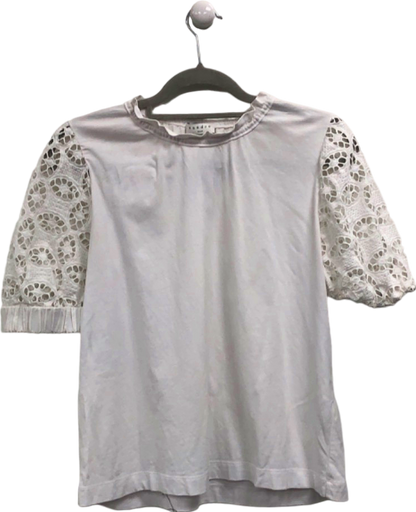 Sandro White Lace Sleeve Top S