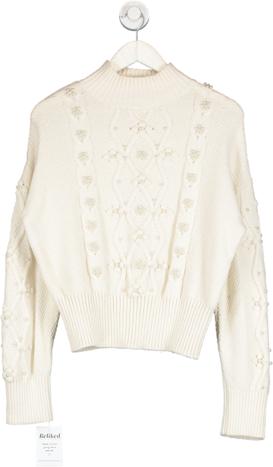 & Other Stories Cream Pearl Bead Cable Knit Jumper UK S