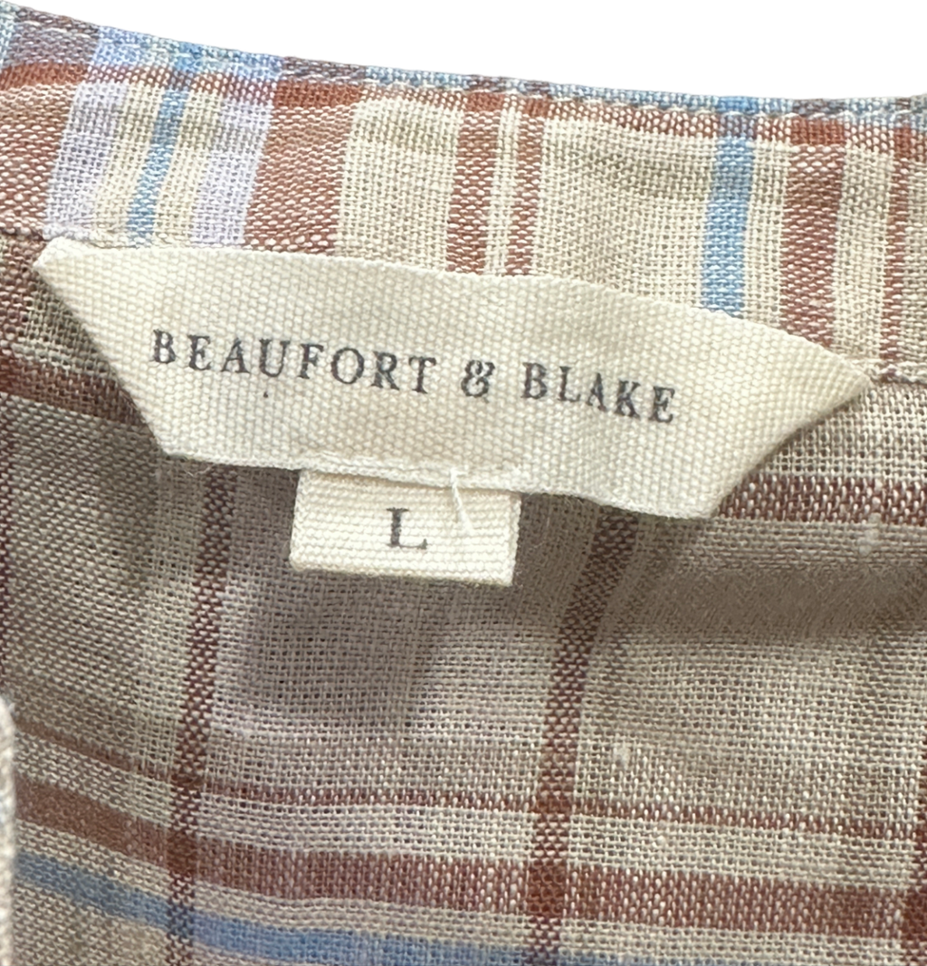Beaufort & Blake Neutral Check Bouvardia Nehru Shirt L
