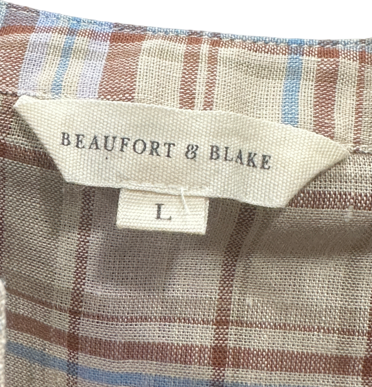 Beaufort & Blake Neutral Check Bouvardia Nehru Shirt L