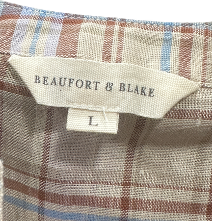 Beaufort & Blake Neutral Check Bouvardia Nehru Shirt L