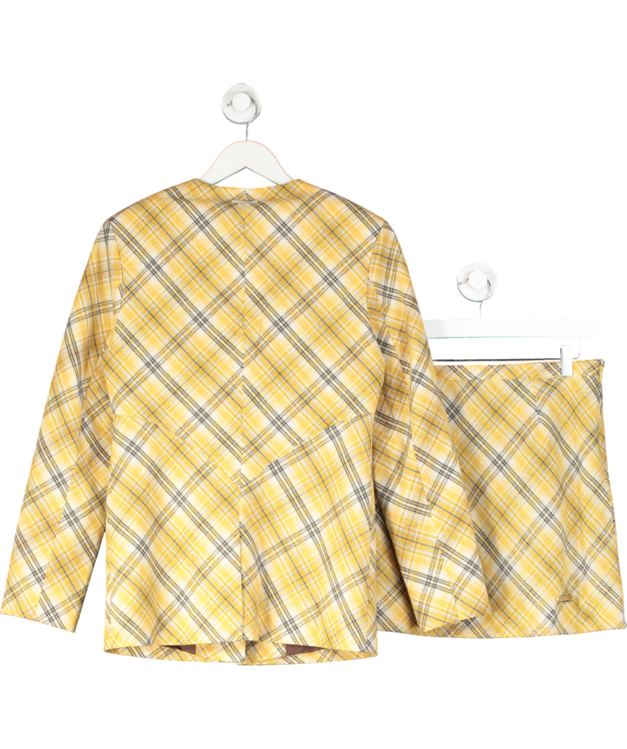 HOUSE OF SUNNY 2-piece Yellow Check Collarless Blazer Jacket & skirt suit UK 8