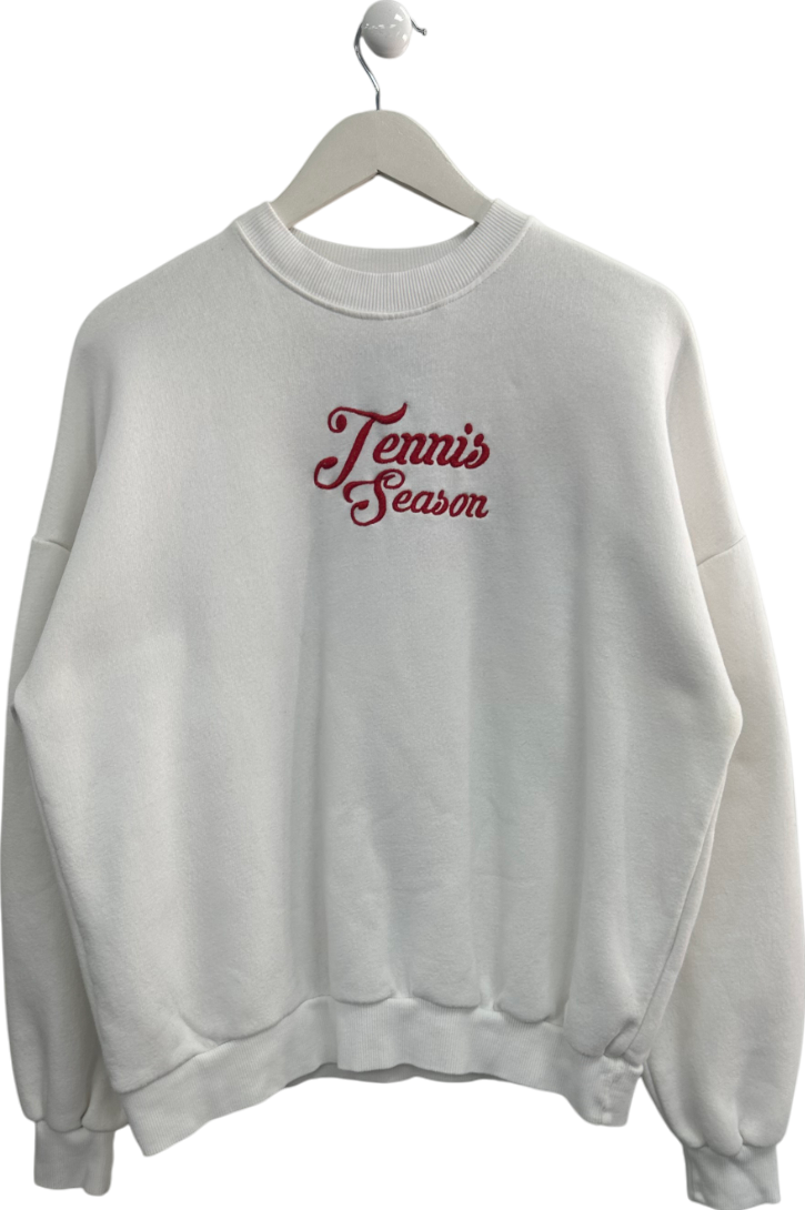 Pull&Bear White Tennis Season Embroidered Sweater UK XS