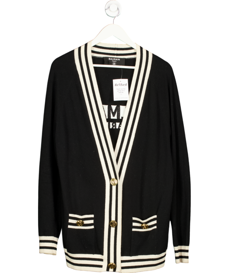 Balmain Black Wool And Cashmere Cardigan UK XS